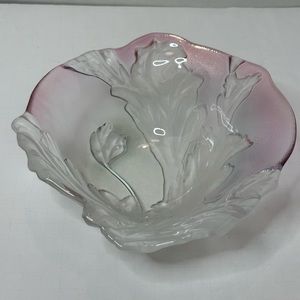 Vintage Mikasa Frosted Glass Pink Green Floral Candy Dish